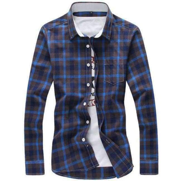 Planet Gates Blue / M 5XL Plaid Shirts Men Checkered Shirt Brand 2018 New Fashion Button Down Long Sleeve Casual Shirts Plus Size Drop Shipping