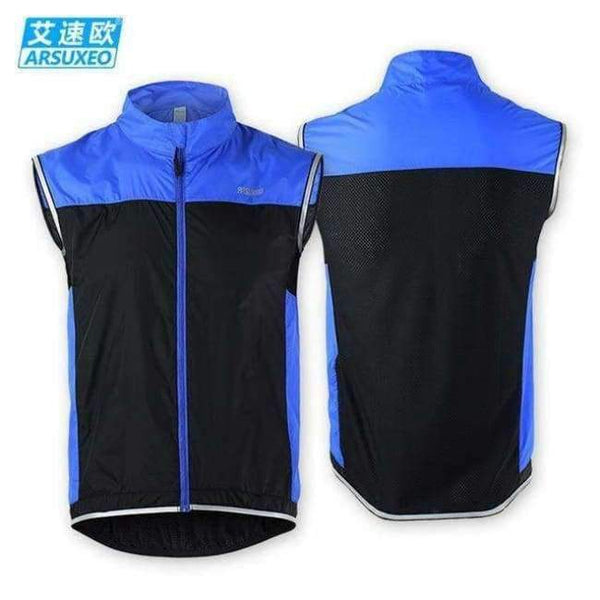 Planet Gates Blue / M ARSUXEO Men's Cycling Vest with Reflective Stripe Windproof Outdoor Sports Sleeveless Jacket for Running MTB Bike Bicycle Vest