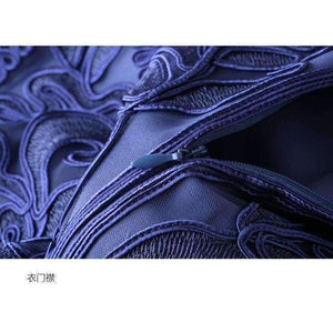 Planet Gates blue / M Dress Vestidos De Feta Women O-Neck Allover Appliques Embroidery Short Sleeve Bodycon Dark Blue Pink Dress Events Party