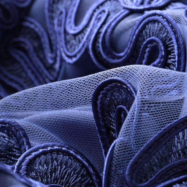 Planet Gates blue / M Dress Vestidos De Feta Women O-Neck Allover Appliques Embroidery Short Sleeve Bodycon Dark Blue Pink Dress Events Party