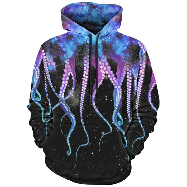 Planet Gates Blue / M Fashions 3d Sweatshirts With Hat Kangaroo Pocket Octopus Claw Galaxy Print Drawstring Hoodie