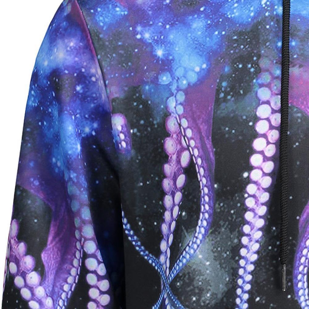 Planet Gates Blue / M Fashions 3d Sweatshirts With Hat Kangaroo Pocket Octopus Claw Galaxy Print Drawstring Hoodie