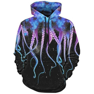 Planet Gates Blue / M Fashions 3d Sweatshirts With Hat Kangaroo Pocket Octopus Claw Galaxy Print Drawstring Hoodie