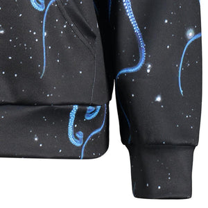 Planet Gates Blue / M Fashions 3d Sweatshirts With Hat Kangaroo Pocket Octopus Claw Galaxy Print Drawstring Hoodie