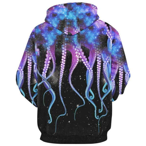 Planet Gates Blue / M Fashions 3d Sweatshirts With Hat Kangaroo Pocket Octopus Claw Galaxy Print Drawstring Hoodie
