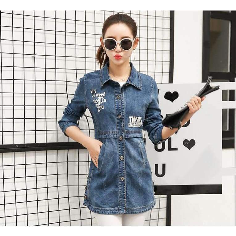 Planet Gates Blue / M Jeans Jacket Casual Denim Jacket Women Long Sleeve Women's Clothing Tops