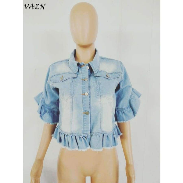 Planet Gates Blue / M New Style Brand Fashion Casual Style Women Denim Jacket Turn-down Collar Butterfly Sleeve Bodycon Outwear SY0506