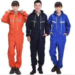 Planet Gates blue male / S Men Women Coveralls Long Sleeve Hooded Reflective strip Overalls Auto Repair Engineering Spray Paint Workwear Working Uniforms