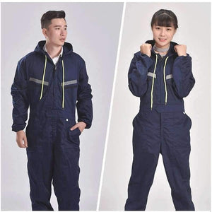 Planet Gates blue male / S Men Women Coveralls Long Sleeve Hooded Reflective strip Overalls Auto Repair Engineering Spray Paint Workwear Working Uniforms