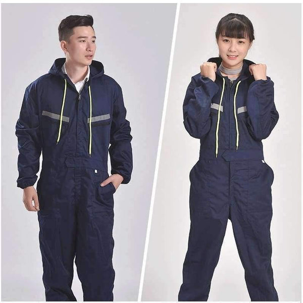 Planet Gates blue male / S Men Women Coveralls Long Sleeve Hooded Reflective strip Overalls Auto Repair Engineering Spray Paint Workwear Working Uniforms