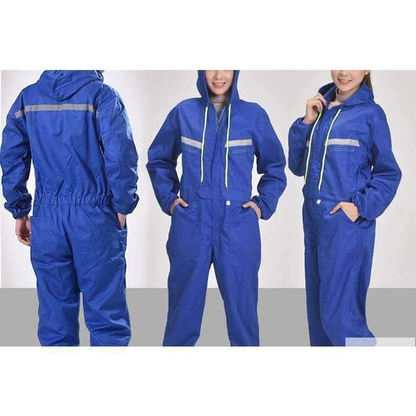 Planet Gates blue male / S Men Women Coveralls Long Sleeve Hooded Reflective strip Overalls Auto Repair Engineering Spray Paint Workwear Working Uniforms