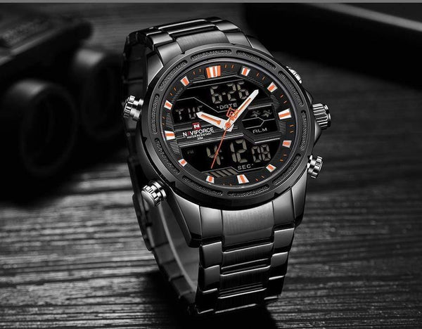Planet Gates blue Men Luxury Top Brand Naviforce LED Men Sports Watches Waterproof Full Steel Quartz Men's Watch Relogio Masculino