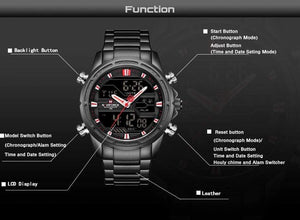 Planet Gates blue Men Luxury Top Brand Naviforce LED Men Sports Watches Waterproof Full Steel Quartz Men's Watch Relogio Masculino