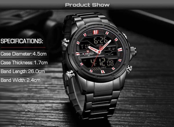 Planet Gates blue Men Luxury Top Brand Naviforce LED Men Sports Watches Waterproof Full Steel Quartz Men's Watch Relogio Masculino