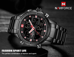 Planet Gates blue Men Luxury Top Brand Naviforce LED Men Sports Watches Waterproof Full Steel Quartz Men's Watch Relogio Masculino