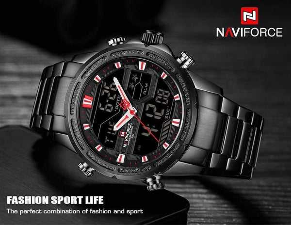 Planet Gates blue Men Luxury Top Brand Naviforce LED Men Sports Watches Waterproof Full Steel Quartz Men's Watch Relogio Masculino