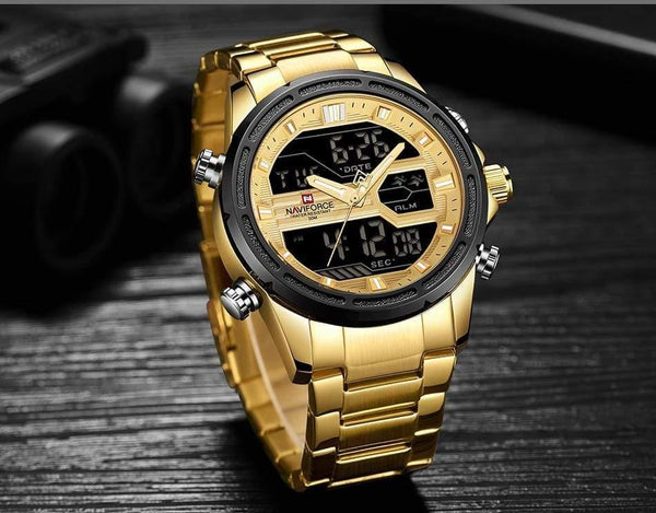 Planet Gates blue Men Luxury Top Brand Naviforce LED Men Sports Watches Waterproof Full Steel Quartz Men's Watch Relogio Masculino