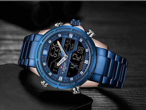 Planet Gates blue Men Luxury Top Brand Naviforce LED Men Sports Watches Waterproof Full Steel Quartz Men's Watch Relogio Masculino