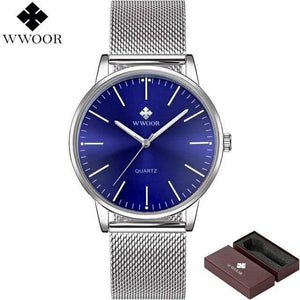 Planet Gates Blue Men Simple Slim Quartz Watch Gold Steel Mesh Ultra Thin Men Watches Luxury Brand Waterproof Male Wrist Watch Golden Clock