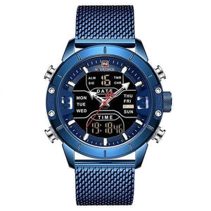 Planet Gates Blue Men Watch Top Luxury Brand Man Military Sport Quartz Wrist Watches Stainless Steel LED Digital Clock Relogio Masculino