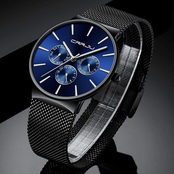 Planet Gates blue Men Watches Waterproof Ultra Thin Date Wrist Watch Male Mesh Strap Casual Quartz Clock