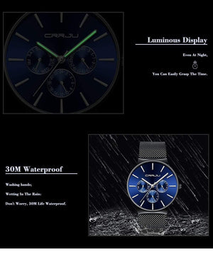 Planet Gates blue Men Watches Waterproof Ultra Thin Date Wrist Watch Male Mesh Strap Casual Quartz Clock