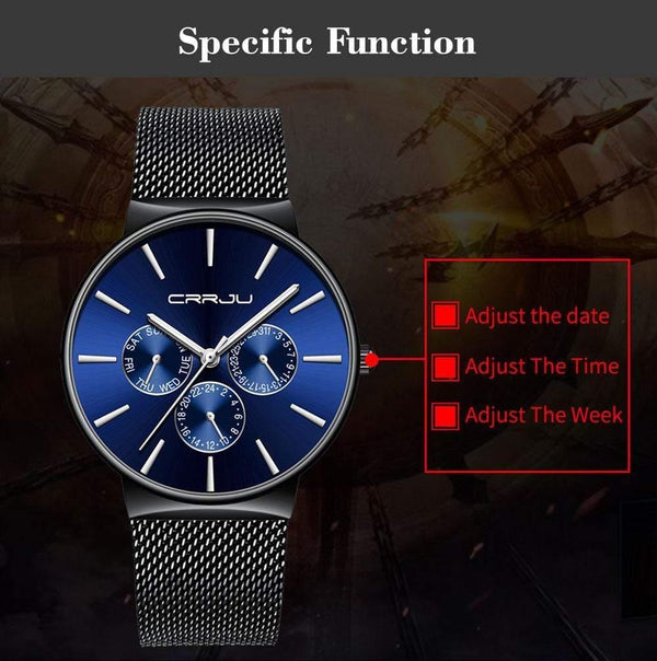 Planet Gates blue Men Watches Waterproof Ultra Thin Date Wrist Watch Male Mesh Strap Casual Quartz Clock