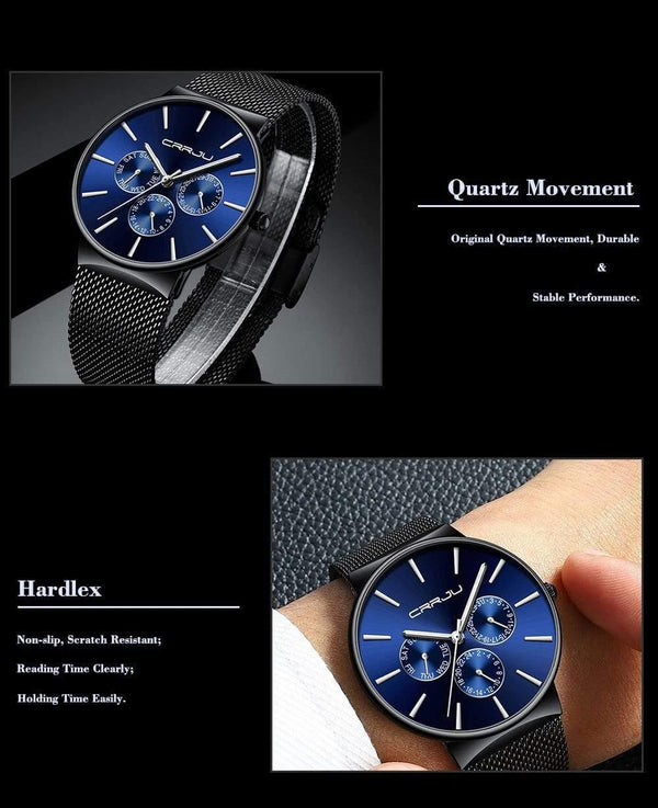Planet Gates blue Men Watches Waterproof Ultra Thin Date Wrist Watch Male Mesh Strap Casual Quartz Clock