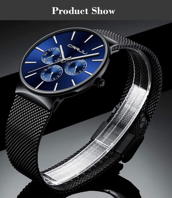 Planet Gates blue Men Watches Waterproof Ultra Thin Date Wrist Watch Male Mesh Strap Casual Quartz Clock