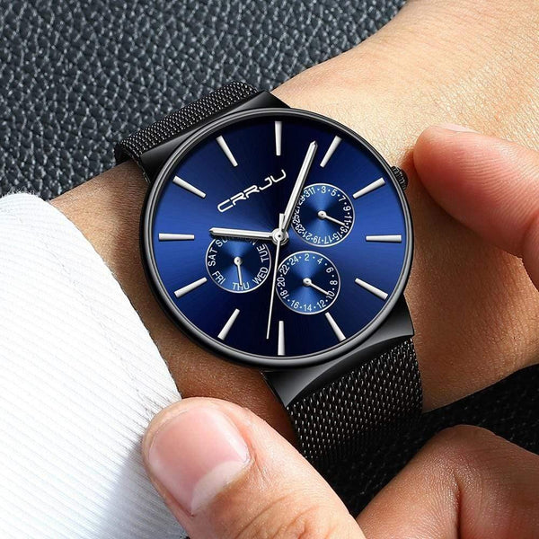 Planet Gates blue Men Watches Waterproof Ultra Thin Date Wrist Watch Male Mesh Strap Casual Quartz Clock