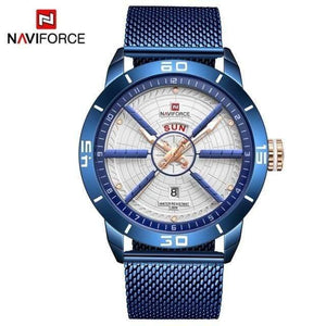 Planet Gates Blue Mens Watches Top Brand Luxury Sport Watch Mesh Steel Date Week Waterproof Quartz Watch for Men Clock Relogio Masculino
