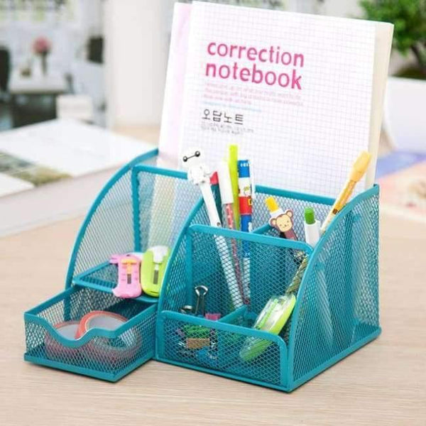 Planet Gates Blue Metal Mesh Desktop Office Pen Holder Iron Desk Organizer for Scissors Ruler Stationery School Supplies Accessories