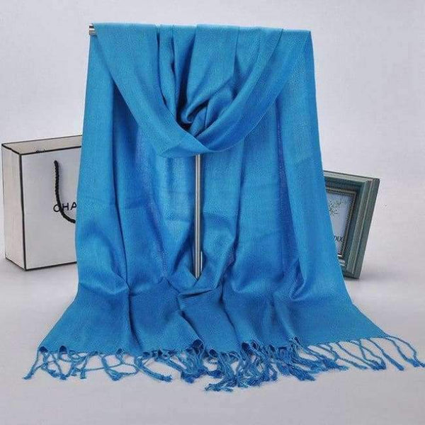 Planet Gates Blue New Winter Women 60cm*170cm Black Red Solid Color Muslim Hijab Foulard Viscose Scarf Wrap With Tassel