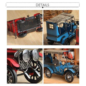 Planet Gates blue Nostalgia Iron Crafts Metal Antique Car Model Desktop Figurines Child Car Toy Birthday Gift Home Decor American Ornaments