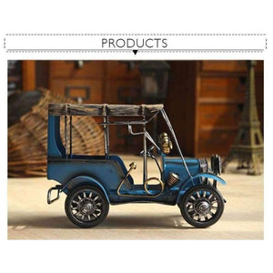 Planet Gates blue Nostalgia Iron Crafts Metal Antique Car Model Desktop Figurines Child Car Toy Birthday Gift Home Decor American Ornaments