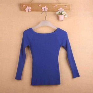 Planet Gates Blue / One Size Autumn and Winter basic Women Sweater slit neckline Strapless Sweater thickening sweater top thread slim C0320
