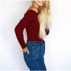 Planet Gates Blue / One Size Autumn and Winter basic Women Sweater slit neckline Strapless Sweater thickening sweater top thread slim C0320