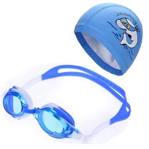 Planet Gates Blue / One Size Children Anti Fog UV Protection Waterproof Silicone Swimming Goggles Glasses Eyewear & PU Fabric Dolphin Swim Cap Hat Set