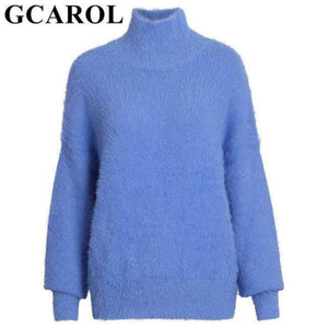 Planet Gates Blue / One Size / China New Autumn Winter Women Turtleneck Mohair Sweater 20% Wool Soft Hand Oversize Knit Tops Thick Pullover in 4 Colors
