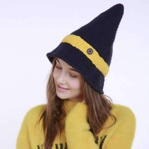Planet Gates Blue / One Size Mingjiebihuo New small pointed button wool hat ladies autumn and winter handmade knit hat point witch hat women girls