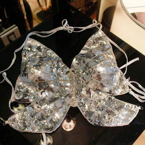 Planet Gates Blue / One Size Sexy Nigthclub DS Stage Dance Costume Sexy Exotic Backless Bandage Bra Women Sequin Jazz Dancewear Costume Top