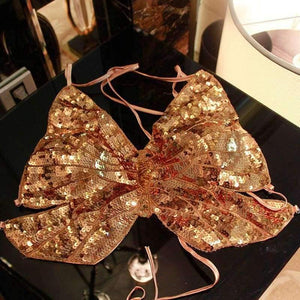 Planet Gates Blue / One Size Sexy Nigthclub DS Stage Dance Costume Sexy Exotic Backless Bandage Bra Women Sequin Jazz Dancewear Costume Top