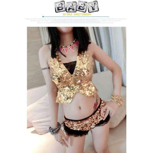 Planet Gates Blue / One Size Sexy Nigthclub DS Stage Dance Costume Sexy Exotic Backless Bandage Bra Women Sequin Jazz Dancewear Costume Top