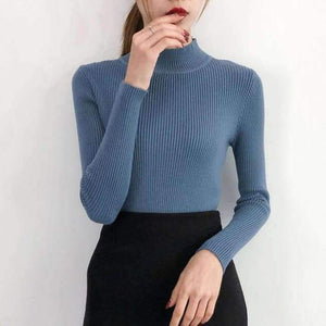 Planet Gates blue / One Size Sweaters And Pullovers 2018 Autumn Turtleneck Jumpers  Casual Knitted Women Tops Long Sleeve Basic Sweaters For Women