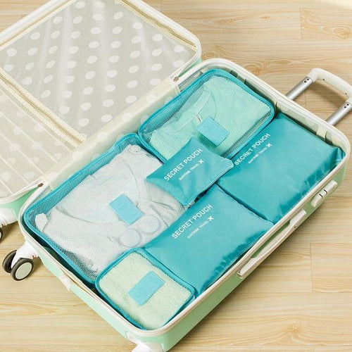 Planet Gates Blue Packing Cube Travel Bag System Durable 6 Pieces One Set Large Capacity Of Unisex Clothing Sorting Organize Bag