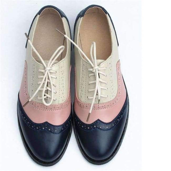 Planet Gates blue pink beige / 5.5 women genuine leather oxford shoes woman flats handmade vintage retro lace up loafers brown casual sneakers flat shoes for women