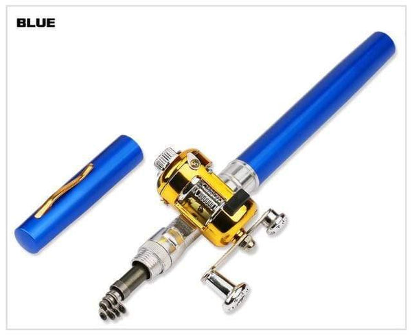 Planet Gates Blue Portable Pocket Telescopic Mini Fishing Rod Pole Pen Shape Folded Fishing Rod With Reel Wheel For Outdoor River Lake Fishing