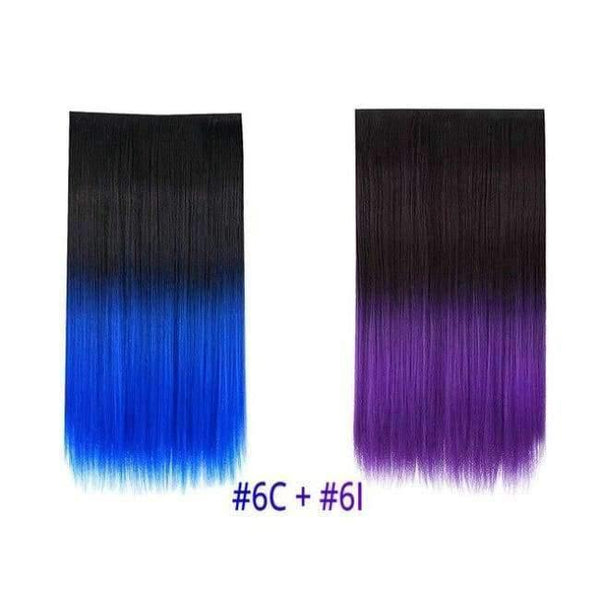 Planet Gates Blue-Purple / 22inches 22" Rainbow Straight Hairpieces 5 Clips in Hair Extensions One Piece Pink Purple Ombre Synthetic Wigs For Women Heat Resistant