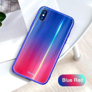 Planet Gates Blue Red / For iPhone X Baseus Gradient Glass Case For iPhone X 10 Coque Luxury Aurora Tempered Glass Protective Back Cover For iPhoneX 10 Case Capinhas