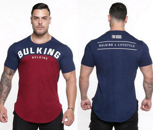 Men Summer Gyms Fitness Workout Bodybuilding T-shirt Short Sleeve Cotton T Shirt Male Casual Fashion Patchwork Tee Tops Clothing